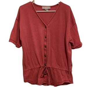 Vintage New York Style Blush Short Sleeve Drawstring Cotton Top Size Medium